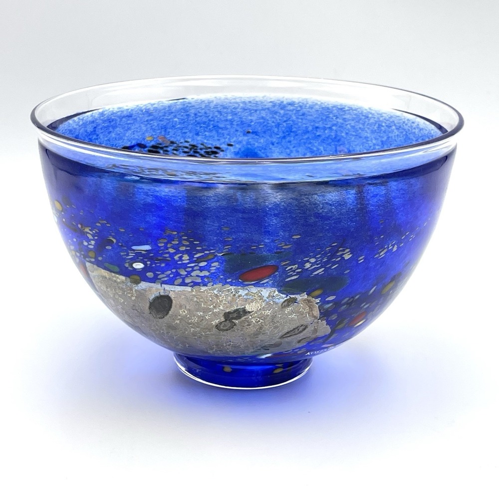 Vintage Kosta Boda Satellite 59251 Bertil Vallien Blue Art Glass Bowl Signed